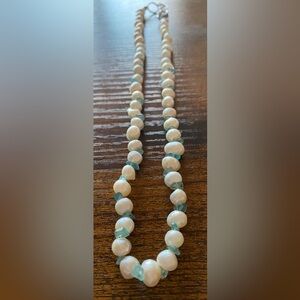 ElegantFreshwater Pearl and Blue Apatite Necklace 18 inches